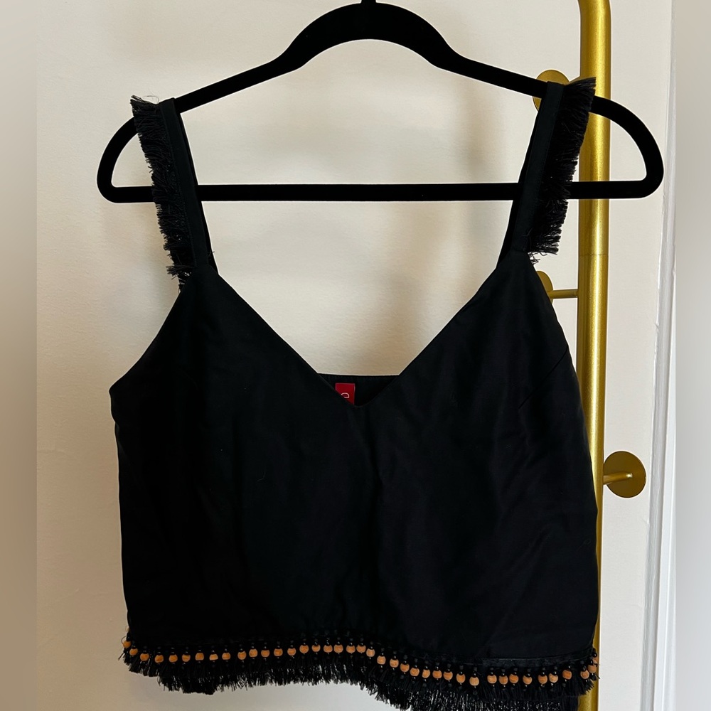 Staud small top, black, fringe, beads